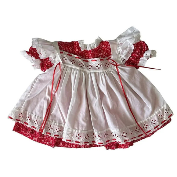 Vintage Bryan Eyelet Ruffled Dress Toddler Girl 12M Red White Prairie 90 Prairie - Picture 1 of 6